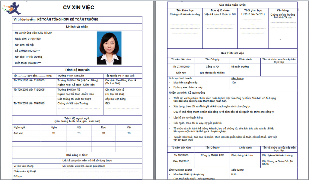 Mẫu CV tiếng Việt cơ bản
